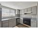 Modern kitchen with gray cabinets, stainless steel appliances, and wood-look floors at 707 Saint Matthew Cir, Altamonte Springs, FL 32714
