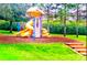 Community playground with slides, climbing structures, and wood chip surface at 210 Watling Way # 24-210, Davenport, FL 33897