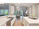 Modern kitchen with white cabinets, island, and stainless steel appliances at 3867 Grassland Loop, Lake Mary, FL 32746