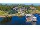 Stunning aerial view of a lakefront estate with dock and lush grounds at 100 Blue Lake Ct, Longwood, FL 32779