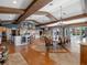 Open concept kitchen and dining area with pool view and unique ceiling at 100 Blue Lake Ct, Longwood, FL 32779