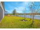 Backyard with green grass, trees, and metal fence overlooking water at 840 Livestock Loop, St Cloud, FL 34771