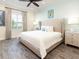 Bedroom with king bed, ceiling fan, and light blue wall at 8035 Surf St, Kissimmee, FL 34747