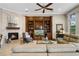 Spacious living room with fireplace, custom built-ins, and comfortable seating at 25510 High Hampton Cir, Sorrento, FL 32776