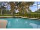 Screened-in pool with waterfall feature and lush landscaping at 25510 High Hampton Cir, Sorrento, FL 32776