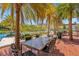 Outdoor dining area shaded by palm trees at 2097 Celebration Blvd, Celebration, FL 34747