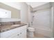 Bathroom with granite countertop and shower/tub combo at 441 Tallow Wood Cir, Debary, FL 32713