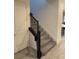 Carpeted staircase with dark wood and metal railing at 13007 Bromborough Dr, Orlando, FL 32832