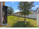 Fenced backyard with swingset, grassy area, and trees at 2731 Flintlock Ave, Clermont, FL 34711