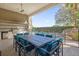 Outdoor kitchen with large dining table and pool views at 1239 Radiant St, Reunion, FL 34747