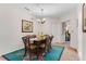 Dining area with a table, wicker chairs, and a unique tiger-print rug at 9051 Treasure Trove Ln # 102, Kissimmee, FL 34747