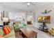 Open concept living room with green couches, view of the dining area and kitchen at 9051 Treasure Trove Ln # 102, Kissimmee, FL 34747