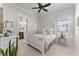 Guest bedroom featuring a white bed, ceiling fan, and neutral decor at 6535 Shimmering Shores Ln, St Cloud, FL 34771
