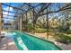 Long, screened-in pool with a view of the backyard at 1942 Willow Wood Dr, Kissimmee, FL 34746