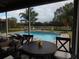 Covered patio offering scenic views of the pool and golf course at 915 Ekana Green Ct, Oviedo, FL 32765