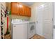 Bright laundry room with washer, dryer, and cabinets at 28023 Cypress Springs Loop, Okahumpka, FL 34762