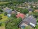 High-angle aerial view of a residential neighborhood with pools and trees at 2307 Treetop Ln, Kissimmee, FL 34746