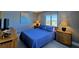 Compact bedroom with blue bedding and ocean views at 3647 S Atlantic Ave # 701, Daytona Beach Shores, FL 32118