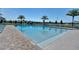 Community pool with lounge chairs, umbrellas, and a lake view at 2765 Flushing Dr, Apopka, FL 32703