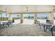 Covered patio area by the pool with tables, chairs, and ceiling fans at 4148 Lavender Ct, Lake Hamilton, FL 33851
