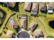 Aerial view of homes in a cul-de-sac with pools and backyards at 2213 Grantham Ave, Davenport, FL 33837