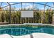 Backyard pool with a large screen and projector for outdoor entertainment at 2213 Grantham Ave, Davenport, FL 33837