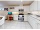 Kitchen boasts white cabinets, granite counters, and stainless steel appliances at 110 Coleman St, Edgewater, FL 32141