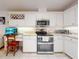 Spacious kitchen with white cabinets, granite counters, and built-in desk at 110 Coleman St, Edgewater, FL 32141
