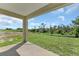 Covered patio overlooking a tranquil backyard with a serene water view at 3019 Tackle Dr, Leesburg, FL 34748