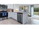Modern kitchen with island, stainless steel appliances and view to living room at 2389 Penguin Blvd, Davenport, FL 33837