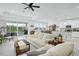 Open-concept living area with tile floors, comfortable seating, and access to a patio at 6115 Claystone Way, Mount Dora, FL 32757