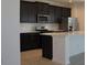 Modern kitchen with dark cabinets and quartz countertops at 6805 Serpent Hawk Lane St, Howey In The Hills, FL 34737