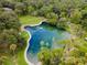 Aerial view of crystal-clear community spring with surrounding lush greenery at 203 Red Bud Ln, Longwood, FL 32779