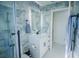Modern bathroom with a walk-in shower and blue marble tile at 8048 King Palm Cir, Kissimmee, FL 34747