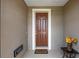 Brown front door with welcome mat and yellow flowers at 6701 Sw 94Th Cir, Ocala, FL 34481