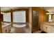 Elegant bathroom with a large soaking tub, walk-in shower, and granite countertops at 9029 Laurel Ridge Dr, Mount Dora, FL 32757