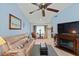 Living room with light walls, hardwood floor, and fireplace at 612 Fannich Ct, Leesburg, FL 34788