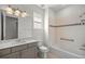 Clean bathroom with a bathtub, shower, and vanity with mirror at 10145 Sw 89Th Loop, Ocala, FL 34481