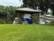 Covered dock with a boat and chairs, overlooking the river at 56633 Otter Rd, Astor, FL 32102