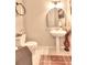 Modern powder room with pedestal sink, arched mirror, and stylish decor at 4818 Se 11Th Pl, Ocala, FL 34471