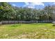 Large grassy backyard with wooden fence and mature trees at 49 Fisher Way, Ocklawaha, FL 32179