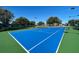 Well-maintained outdoor tennis court with blue surface and green perimeter at 16376 Sw 13Th Ter, Ocala, FL 34473