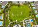 Aerial view of community with green space and pool at 7694 Graben St, Kissimmee, FL 34747