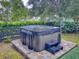 Relaxing hot tub on a stone patio, nestled in a lush, private backyard at 1153 Oak Forest Dr, The Villages, FL 32162