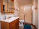 Clean bathroom with a shower/tub combo, wood vanity, and a mirror at 24750 Ne 177Th Ter, Fort Mc Coy, FL 32134