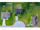 Aerial view of a residential neighborhood showing three houses with surrounding yards at 25 Cedar Ter, Ocala, FL 34472