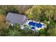 Aerial view of a luxurious pool and patio area surrounded by tropical landscaping at 7819 Se 12Th Cir, Ocala, FL 34480