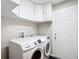 Laundry room with Samsung washer and dryer, cabinets and access to kitchen at 17 Locust Lane Ter, Ocala, FL 34472
