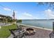 Lakefront backyard with firepit and seating at 455 Blue Cypress Dr, Groveland, FL 34736