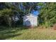 White storage shed nestled in a grassy backyard at 6336 Sw 60Th Ave, Ocala, FL 34474